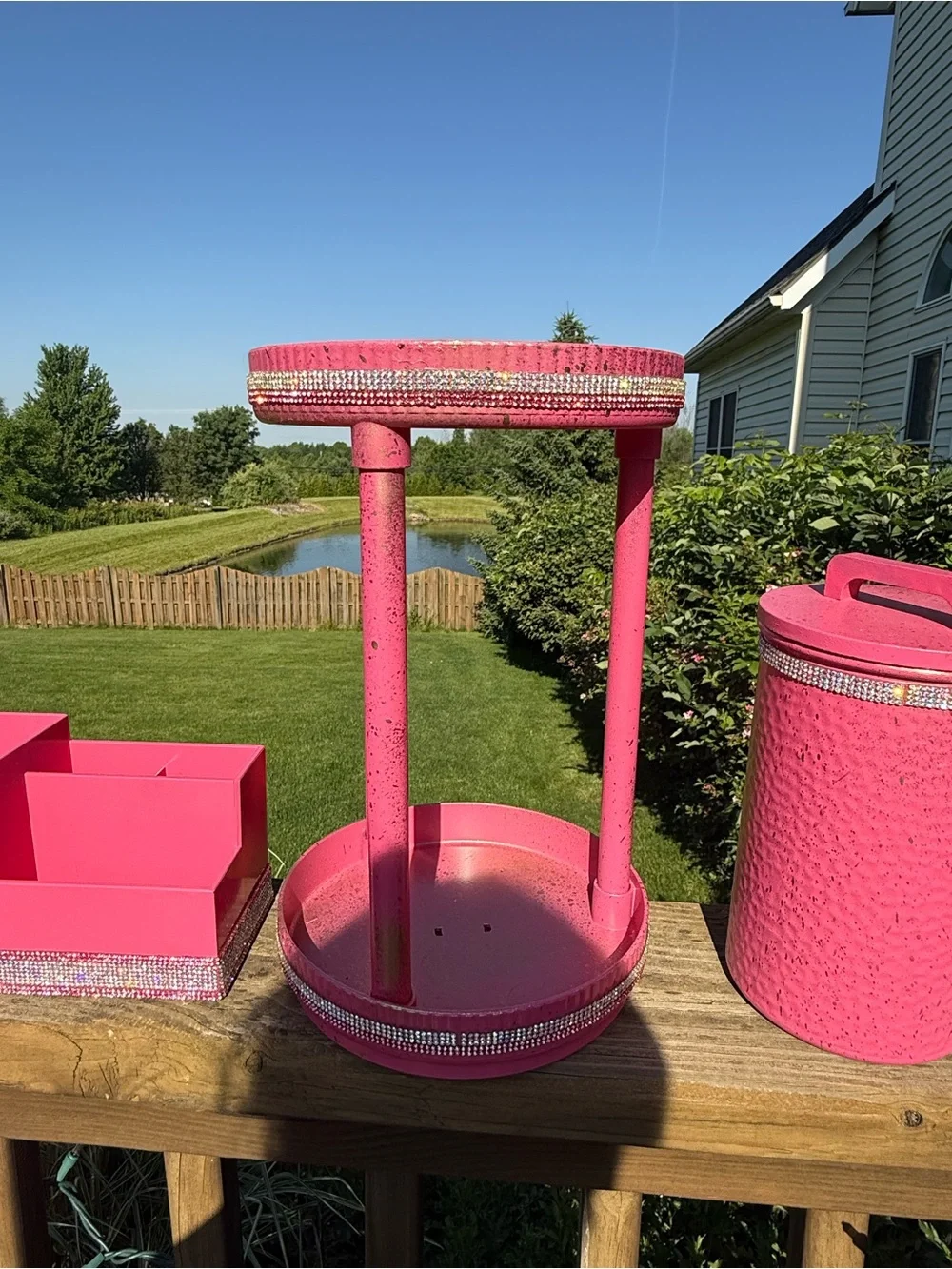 15 piece set-Hot Pink “Barbie Theme” vanity decor-with Rhinestone Accents!